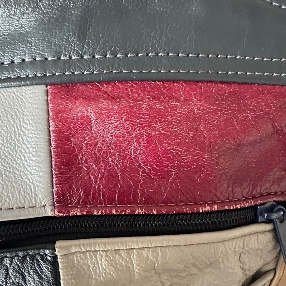 VINTAGE PATCHWORK COLORBLOCK LEATHER SHOULDER HOBO STRAP PURSE - Picture 13 of 14